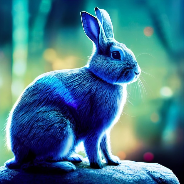Ritratto di coniglio carino animale piccolo piuttosto blu da una spruzzata di illustrazione ad acquerello