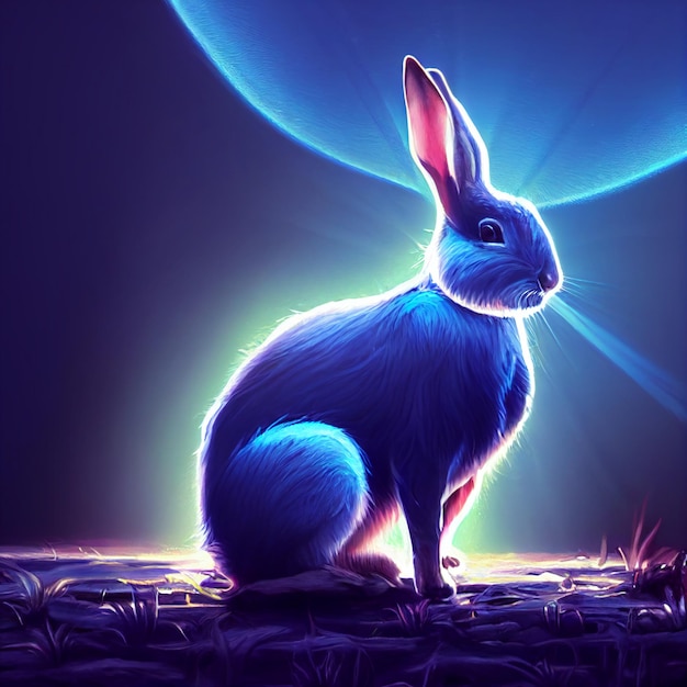 Ritratto di coniglio carino animale piccolo piuttosto blu da una spruzzata di illustrazione ad acquerello