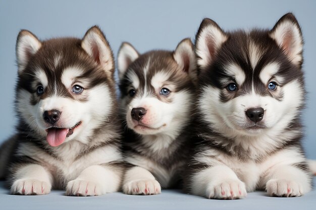 Ritratto di cuccioli di malamute dell'Alaska di un mese in studio