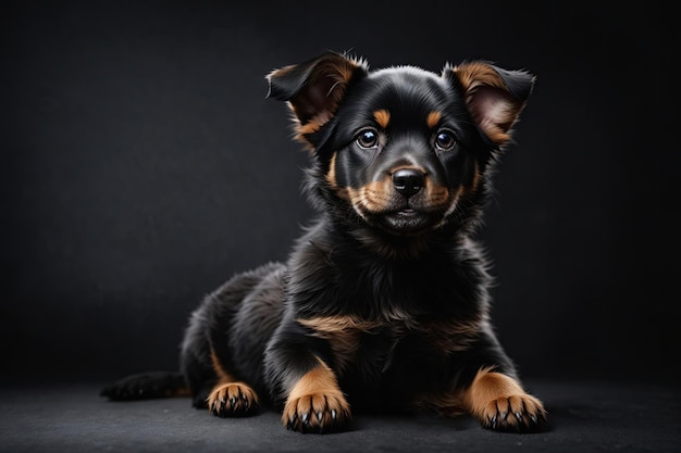 Ritratto di cucciolo di cane nero carino che guarda l'obbiettivo ai generativo