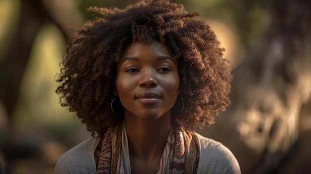 Ritratto di donna afro nella posizione del loto in posizione naturale sana donna matura africana che medita