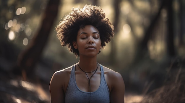 Ritratto di donna afro nella posizione del loto in posizione naturale sana donna matura africana che medita