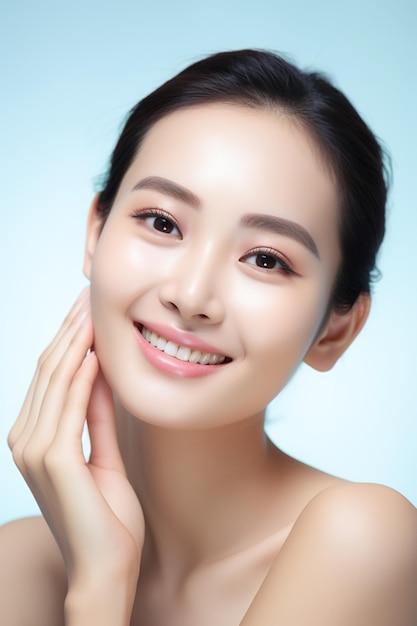 Ritratto di donna asiatica di bellezza con una pelle del viso perfettamente sana e luminosa