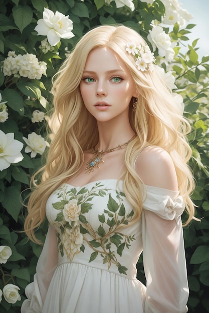 Ritratto di donna bionda Bella ragazza bionda con capelli ondulati lunghi bianchi
