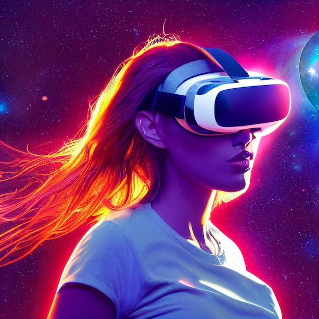 Ritratto di donna che indossa la realtà virtuale vr auricolare