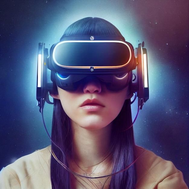 Ritratto di donna che indossa la realtà virtuale vr auricolare