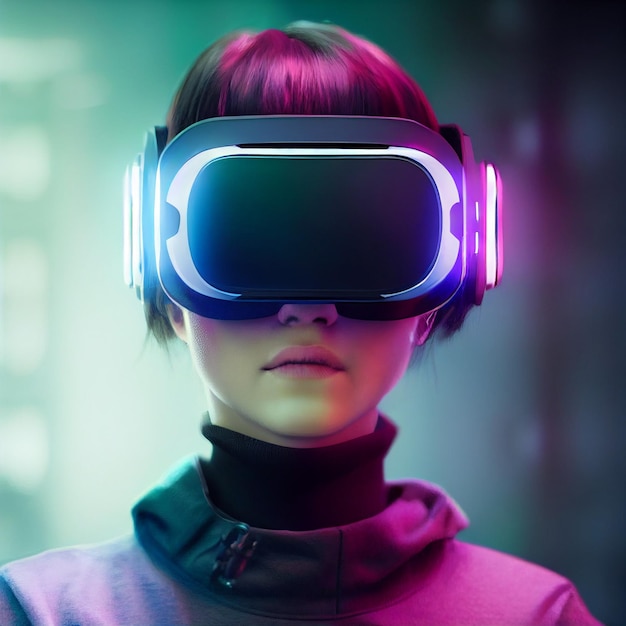 Ritratto di donna che indossa la realtà virtuale vr auricolare