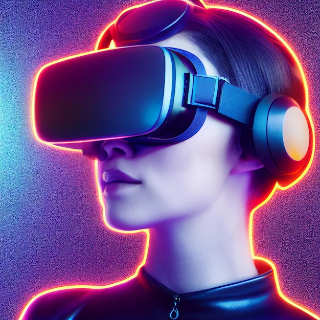 Ritratto di donna che indossa la realtà virtuale vr auricolare