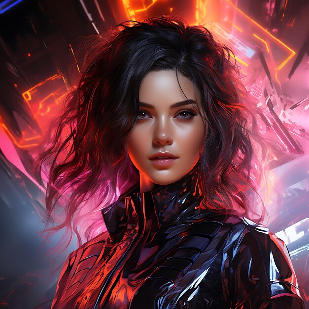 Ritratto di donna cyberpunk in stile neon futuristico generato dall'AI