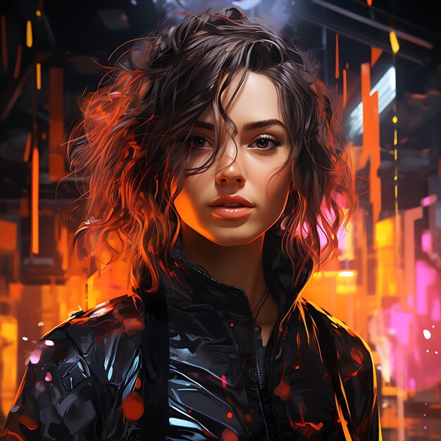 Ritratto di donna cyberpunk in stile neon futuristico generato dall'AI
