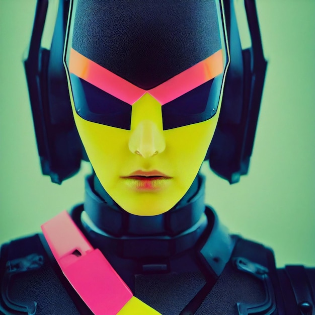 Ritratto di donna cyberpunk in stile neon futuristico