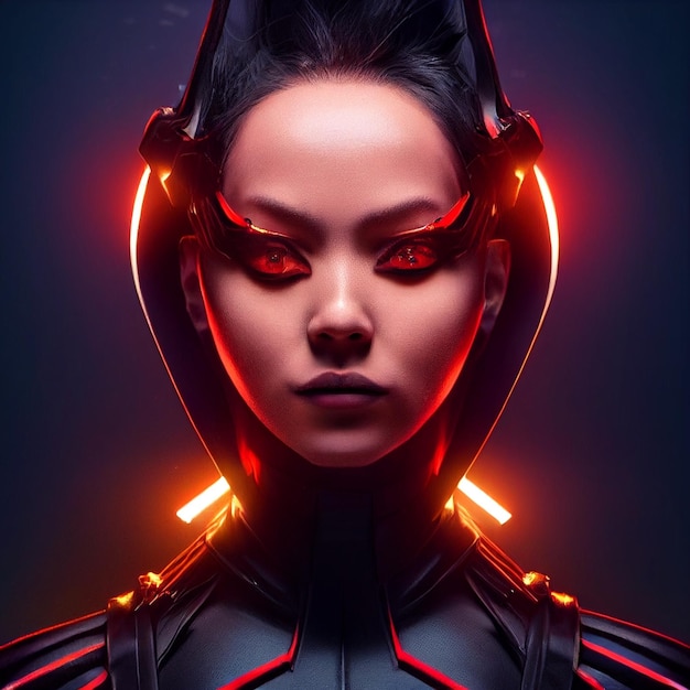 Ritratto di donna cyberpunk in stile neon futuristico