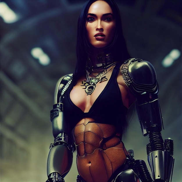 Ritratto di donna cyberpunk in stile neon futuristico
