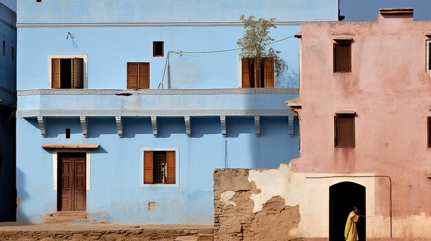 Ritratto di donna della diversità culturale di fronte a uno sfondo blu catturato dalla tradizione ai fotografia artistica