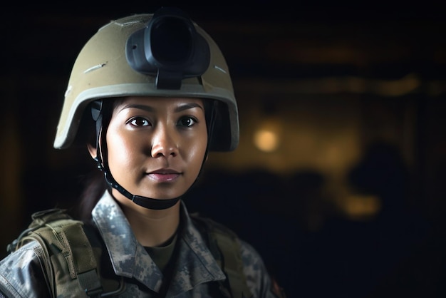 Ritratto di donna militare americana asiatica ai generato