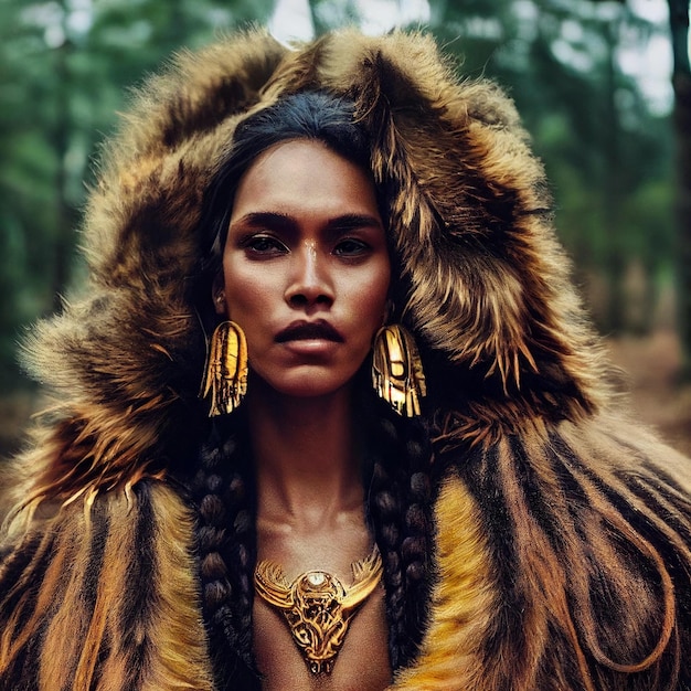 Ritratto di donna nativa con ornamenti tribali rendering 3d