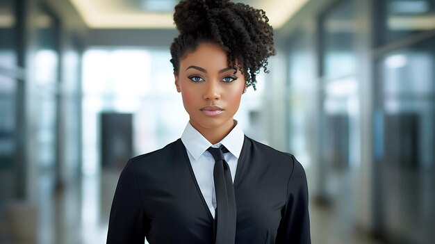 Ritratto di donna nera afroamericana bella ragazza carina sfondo sfondo AI generativo attraente capelli ricci bionda bruna ufficio donna d'affari le donne amano la foto sexy fotografia modello