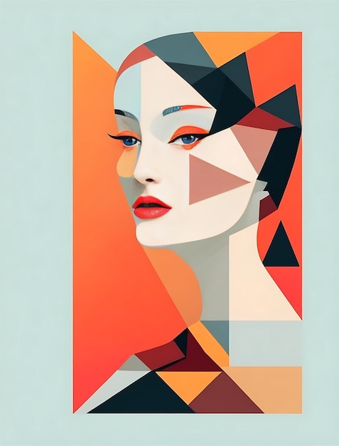 Ritratto di donna pop art colorato con forme geometriche in HQ HD