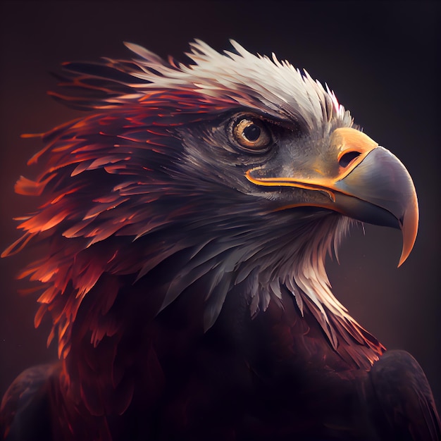 Ritratto di Eagle su sfondo scuro 3d render illustrazione digitale