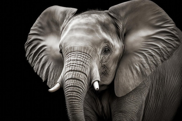 Ritratto di elefante alzato su uno sfondo monocromatico illustrazione ai generativa