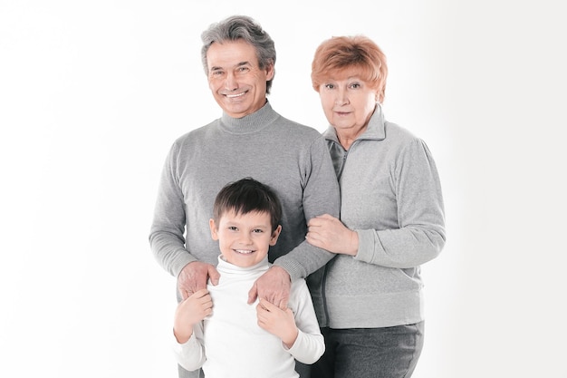 Ritratto di famiglia isolato su bianco.foto con copia spazio