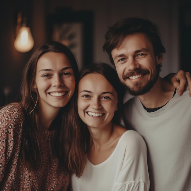 Ritratto di famiglia sorridente al chiuso