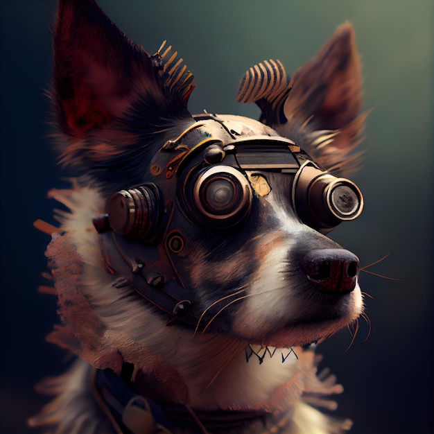 Ritratto di fantasia di un cane in stile steampunk Pittura digitale