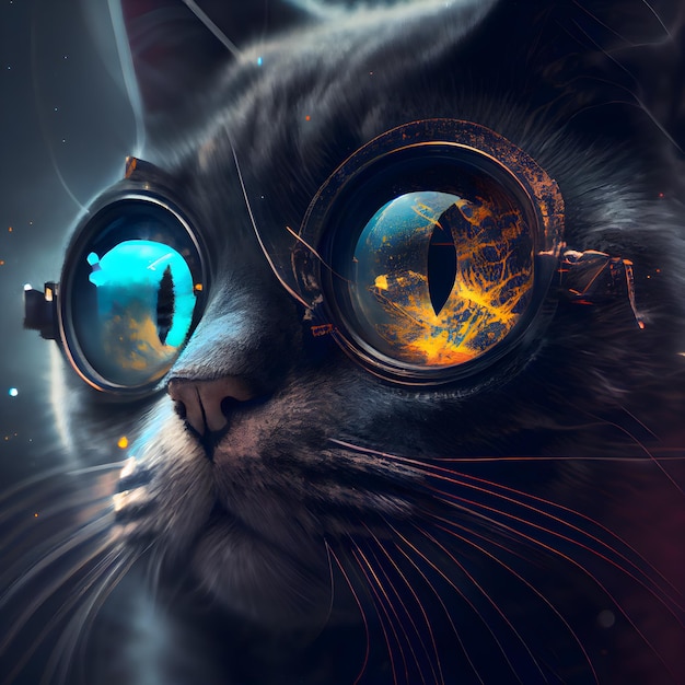 Ritratto di fantasia di un gatto in un mondo virtuale rendering 3D