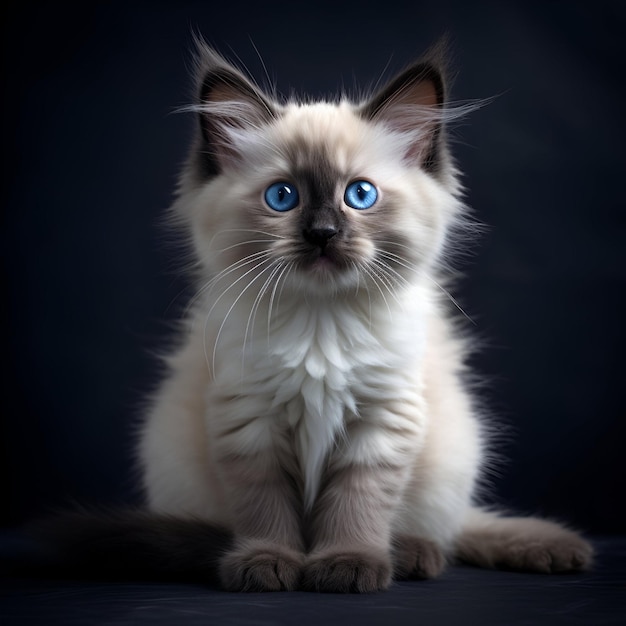 ritratto di gattino Ragdoll isolato sullo sfondo scuro