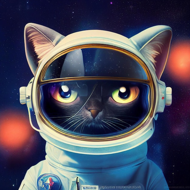 Ritratto di gatto astronauta nello spazio illustrazione surreale