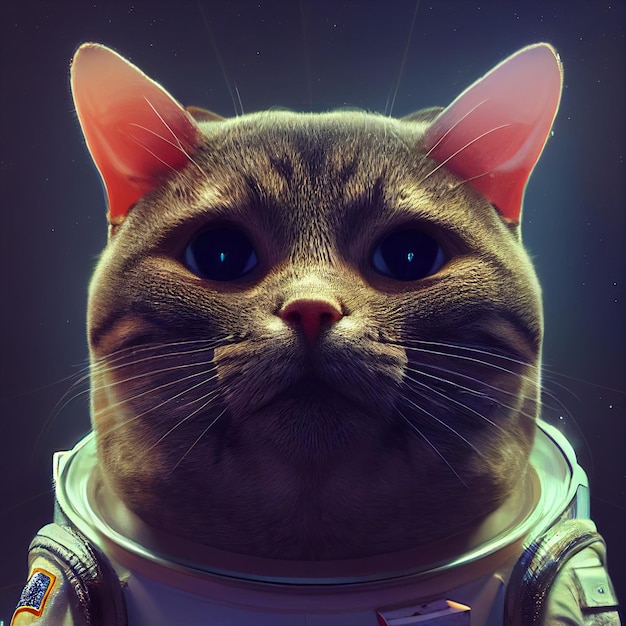Ritratto di gatto astronauta nello spazio illustrazione surreale