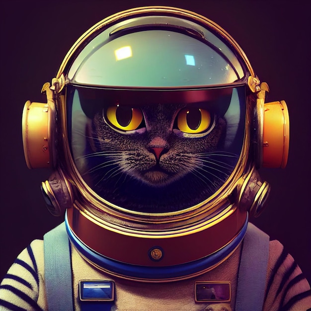 Ritratto di gatto astronauta nello spazio illustrazione surreale