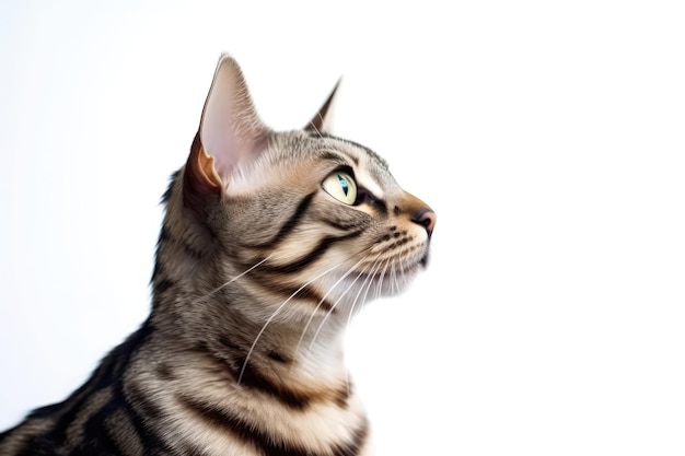 Ritratto di gatto Bengala nel profilo su sfondo bianco IA generativa