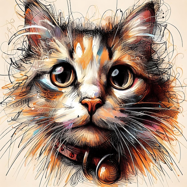 Ritratto di gatto creato con linee complesse e rapide illustrazione di sfondo