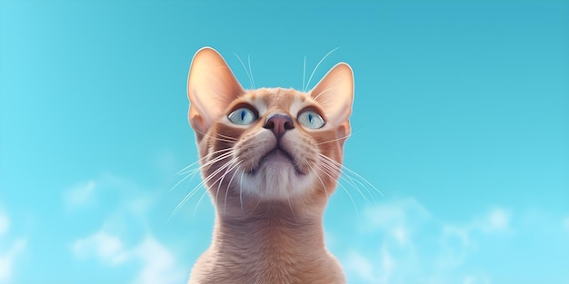 Ritratto di gatto domestico su sfondo blu minimo perfetto per pubblicità e banner
