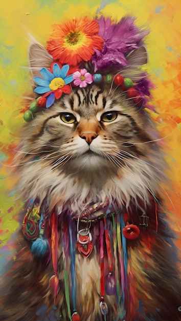 ritratto di gatto hippie