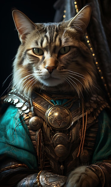 Ritratto di gatto maestoso Maine Coon Pirata Faraone Costume Egiziano H Collezioni di arti animali