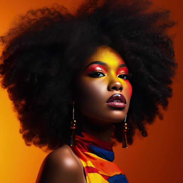 Ritratto di giovane donna afro con trucco luminoso Illustrazione AI Generativo