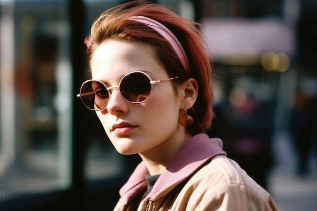 Ritratto di giovane donna che indossa la moda anni 2000 generativa ai