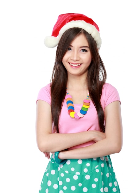 Ritratto di giovane donna con cappello santa di Natale