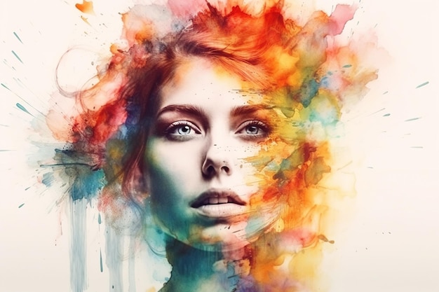 Ritratto di giovane donna in stile acquerello bella pittura generativa AI