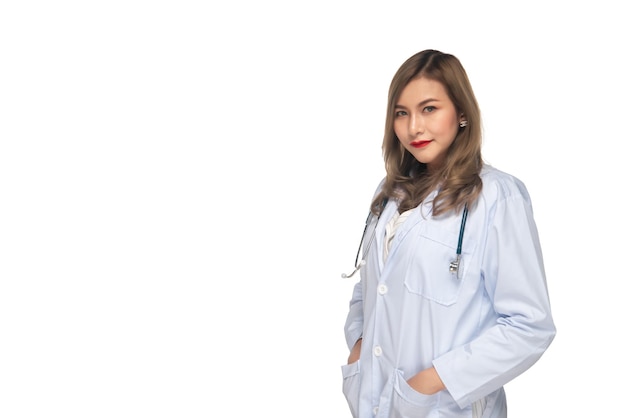 Ritratto di giovane dottoressa su sfondo biancoUomo asiaticoThailandia