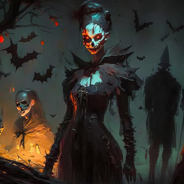 Ritratto di Halloween di una ragazza con trucco da vampiro e in un costume di Halloween