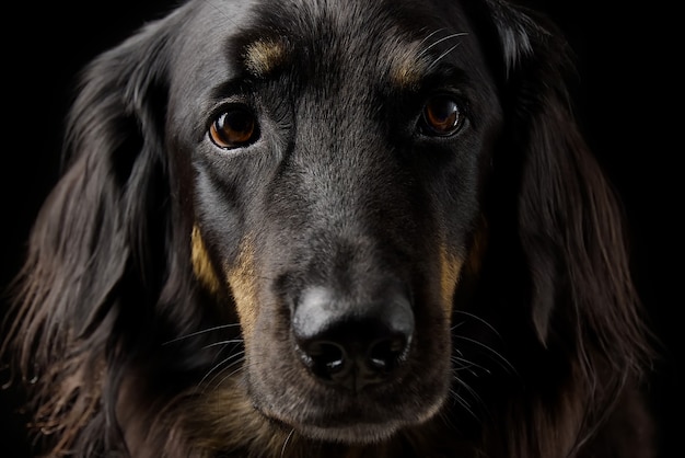 Ritratto di hovawart nero. primo piano del cane nero