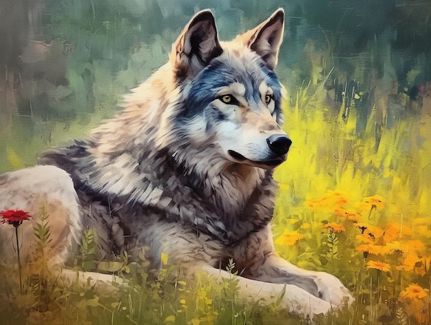 Ritratto di Husky di cane su stile di pittura a olio generato dall'IA