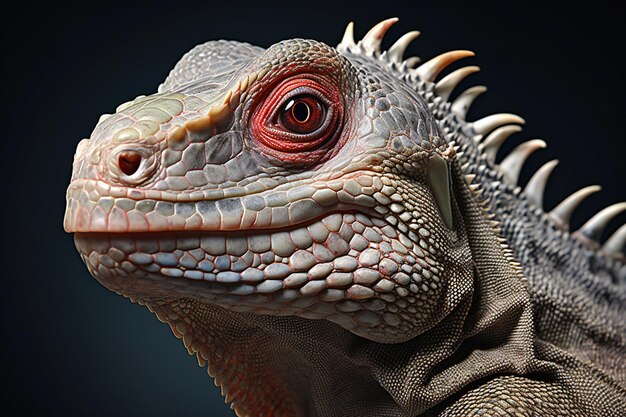 Ritratto di iguana su sfondo nero Closeup
