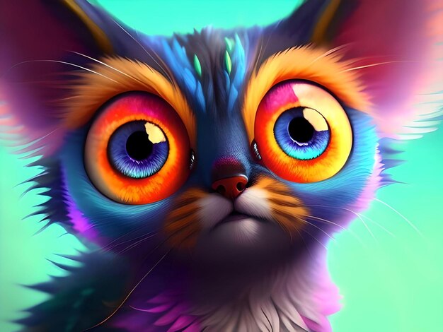 ritratto di illustrazione digitale di un gatto carino colorato