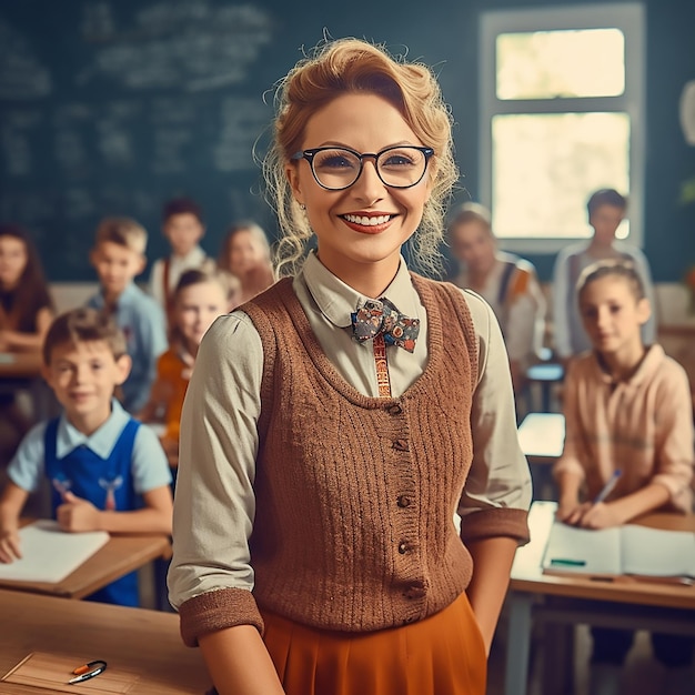 Ritratto di insegnante sorridente in classe