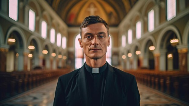 Ritratto di intelligenza artificiale generativa di un prete in una chiesa