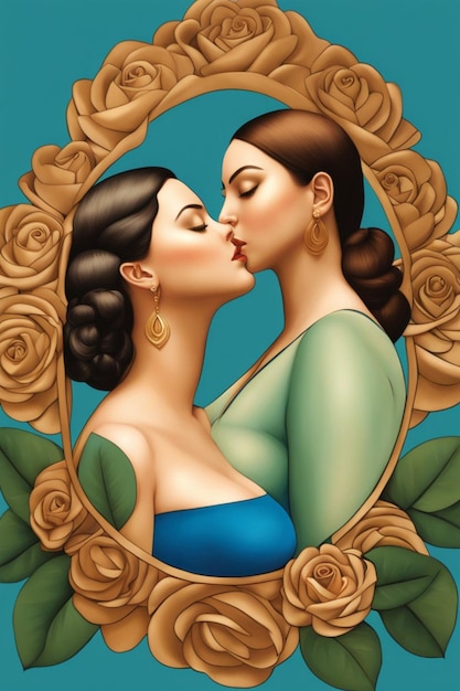 ritratto di moda di una coppia di donne moderne empowered illustrazione blu rame e toni pastello